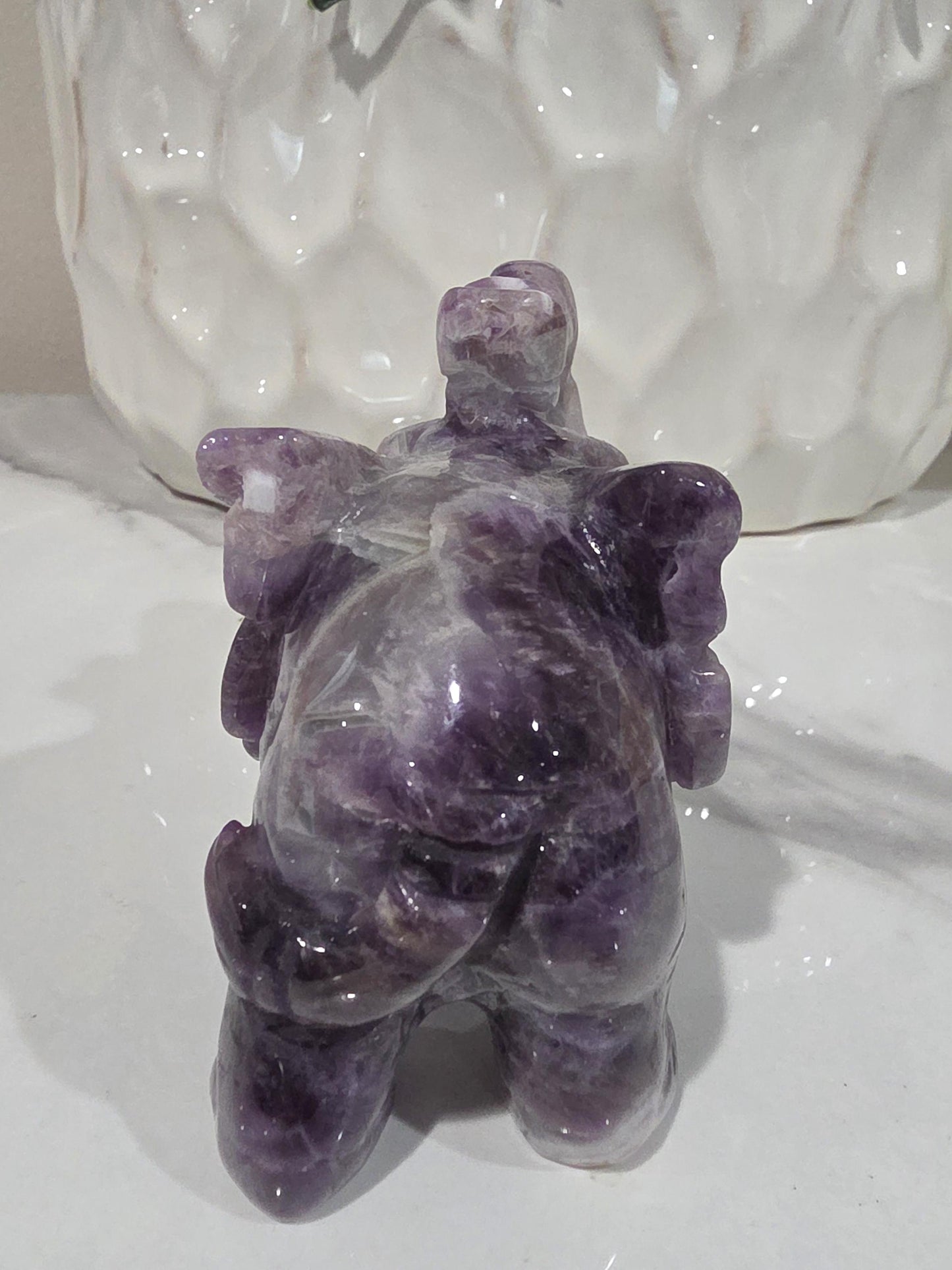 Hand Carved Amethyst Elephant Figurine, Polished Crystal Stone, Spiritual Good Luck Decor