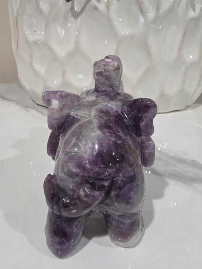 Hand Carved Amethyst Elephant Figurine, Polished Crystal Stone, Spiritual Good Luck Decor