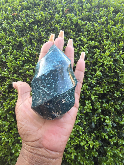 Ocean Jasper Flame | Green Orbicular Jasper Freeform | Polished Crystal Display Piece