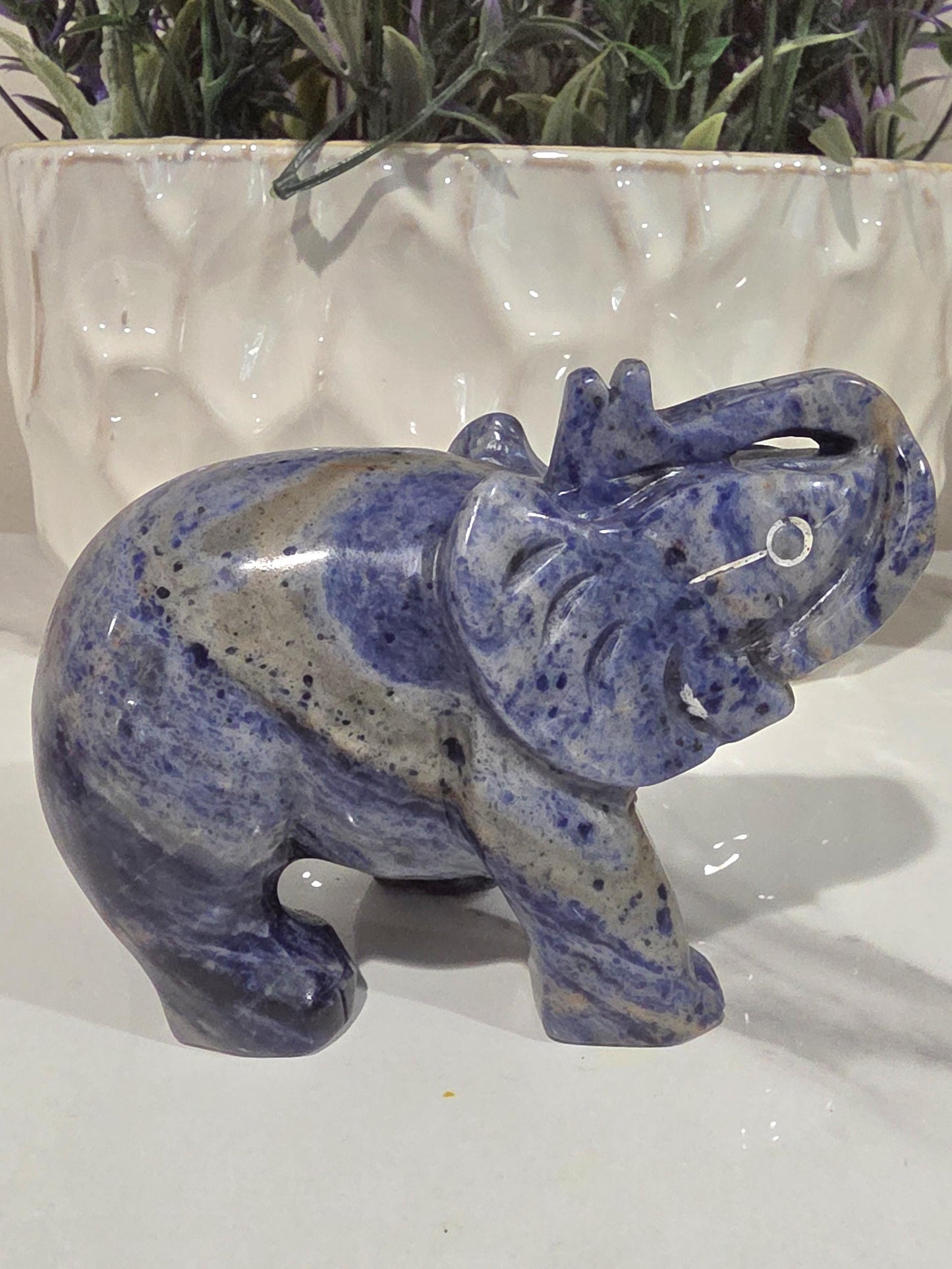 Blue Sodalite Elephant Carving | Hand Carved Crystal Statue, Wisdom Stone Decor