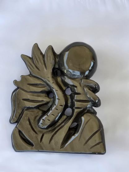 Gold Sheen Obsidian Dragon Carving with Sphere | Hand Carved Fantasy Decor, Protective Stone