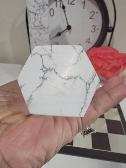 Large Howlite Tower – White Marble Crystal Point, Calming Stone Décor