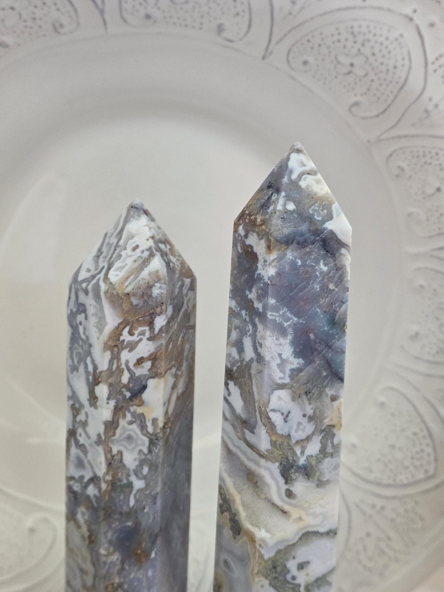 Matching Lace Agate Tower Pair | Large Collector Crystal Points
