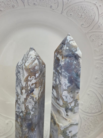 Matching Lace Agate Tower Pair | Large Collector Crystal Points