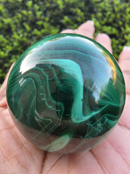 Banded Malachite Sphere | Polished Green Crystal Decor, Natural Patterns