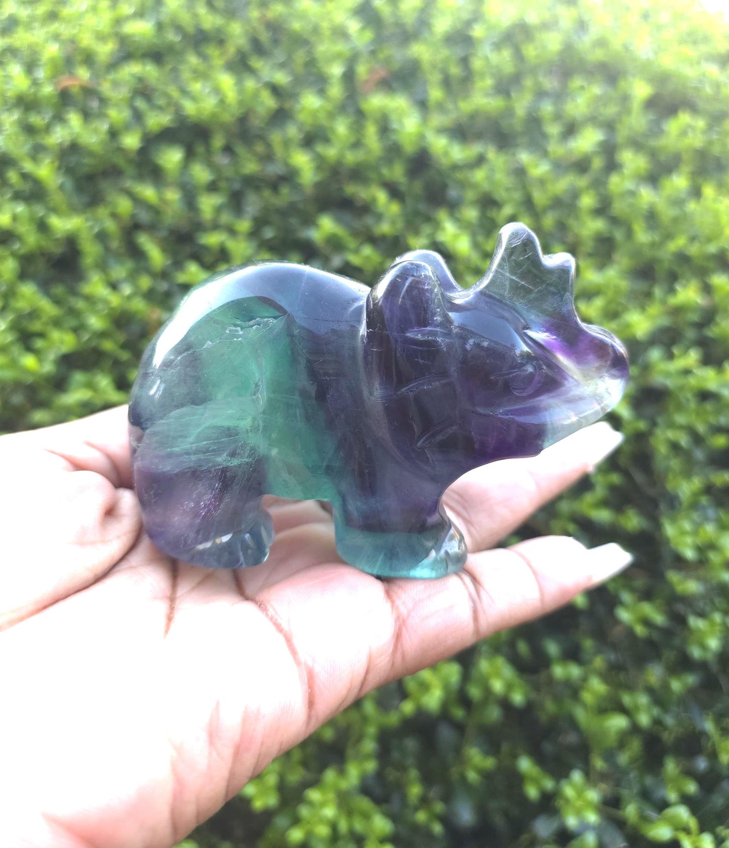 Rainbow Fluorite Elephant Carving | Purple Green Crystal Stone, Wisdom Decor