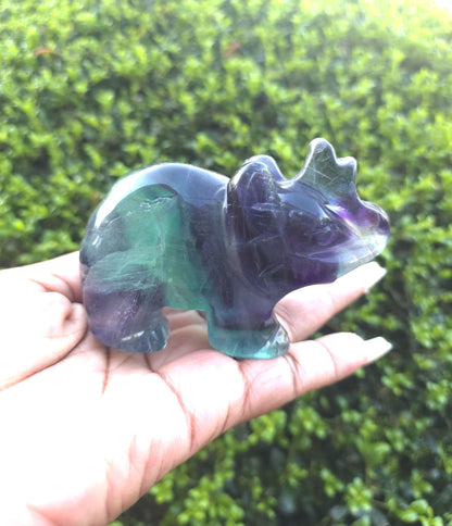 Rainbow Fluorite Elephant Carving | Purple Green Crystal Stone, Wisdom Decor