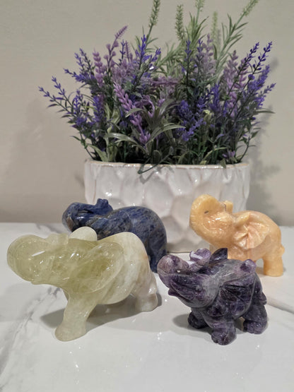 Hand Carved Amethyst Elephant Figurine, Polished Crystal Stone, Spiritual Good Luck Decor