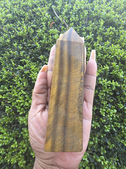 Tiger's Eye Single Terminated Crystal Wand | Polished Golden Brown Chatoyancy Stone