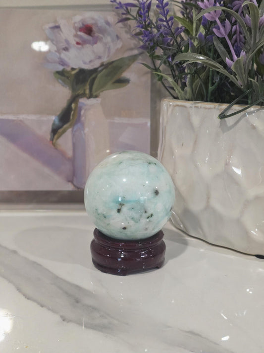 Caribbean Calcite Sphere | Polished Ocean Blue Crystal Ball, Statement Decor