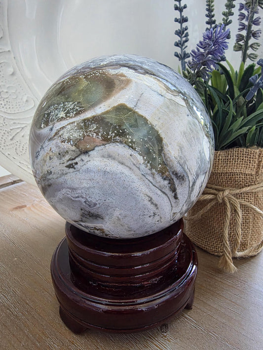 Scenic Jasper Crystal Sphere | Collector Mineral Orb | Landscape