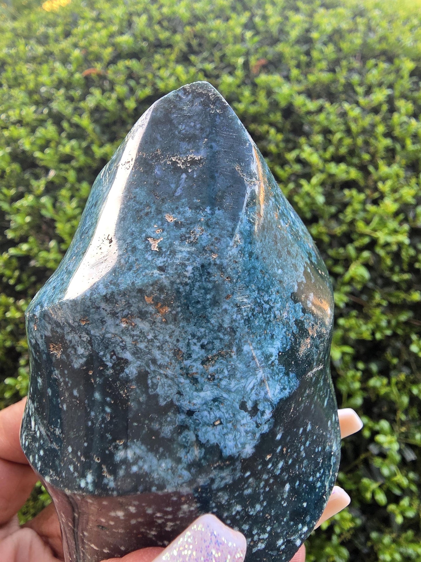 Ocean Jasper Flame | Green Orbicular Jasper Freeform | Polished Crystal Display Piece