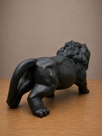 Large Black Obsidian Lion Carving | Roaring Lion Crystal Sculpture | Hand Carved Obsidian Lion | Black Stone Animal Décor