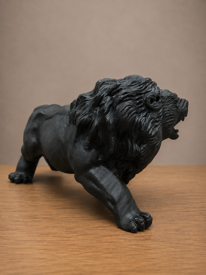 Large Black Obsidian Lion Carving | Roaring Lion Crystal Sculpture | Hand Carved Obsidian Lion | Black Stone Animal Décor