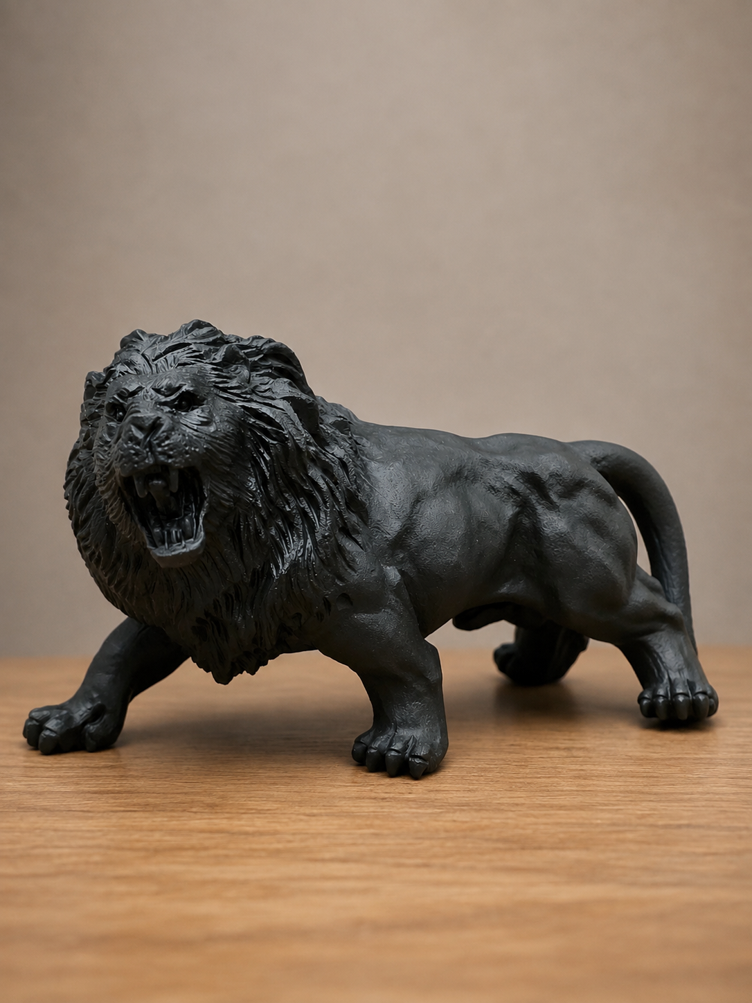 Large Black Obsidian Lion Carving | Roaring Lion Crystal Sculpture | Hand Carved Obsidian Lion | Black Stone Animal Décor