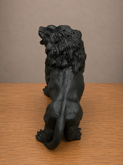 Large Black Obsidian Lion Carving | Roaring Lion Crystal Sculpture | Hand Carved Obsidian Lion | Black Stone Animal Décor