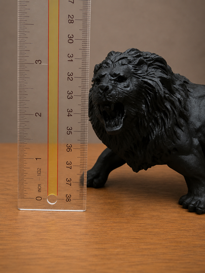 Large Black Obsidian Lion Carving | Roaring Lion Crystal Sculpture | Hand Carved Obsidian Lion | Black Stone Animal Décor