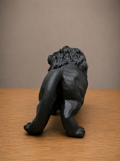 Large Black Obsidian Lion Carving | Roaring Lion Crystal Sculpture | Hand Carved Obsidian Lion | Black Stone Animal Décor