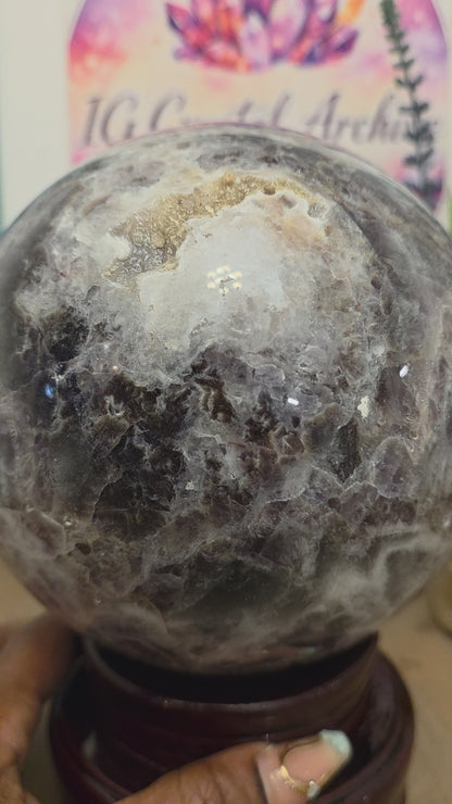 Large 4" Purple Lepidolite Crystal Sphere | Natural Polished Lavender Mica Quartz Display Stone | Home Office Décor