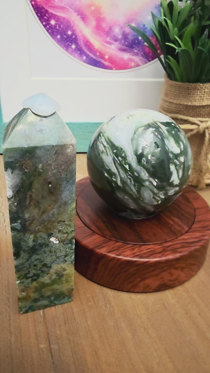 Moss Agate Tower | Large Green Crystal Point | Natural Moss Agate Obelisk | Forest Crystal Tower | Grounding Crystal Decor