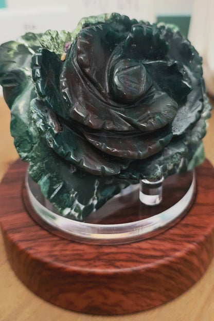 Hand-Carved Green Agate Rose Crystal Flower | Large Natural Stone Floral Carving | Crystal Home Décor