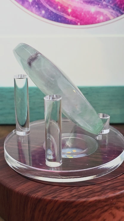 Green Fluorite Crescent Moon Crystal Carving | 2.7" Natural Fluorite Moon | Mint Green & Purple Crystal Decor