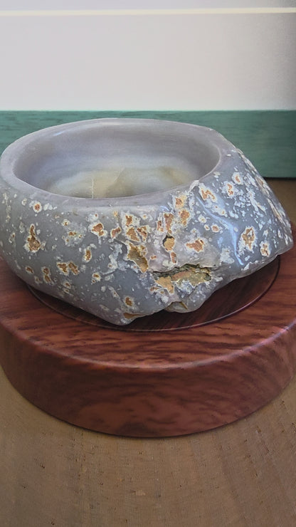 Natural Blue Gray Agate Bowl | Polished Crystal Stone Dish | One-of-a-Kind Gemstone Décor