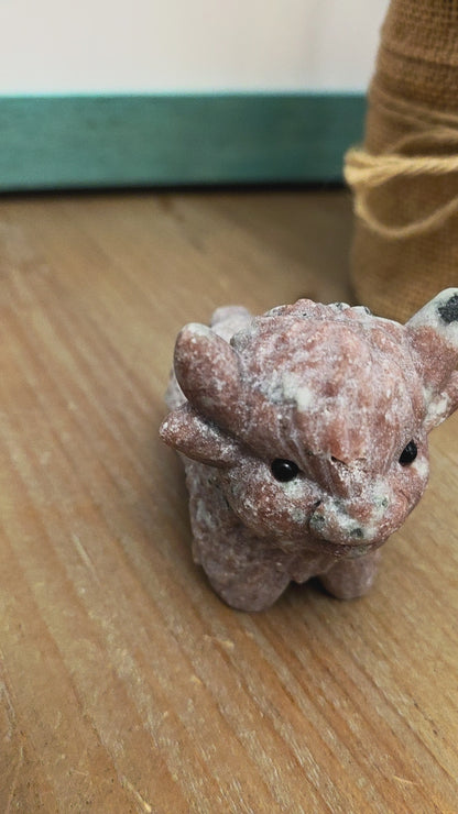 Pink Aragonite Baby Triceratops Crystal Carving | Hand-Carved Dinosaur Figurine | Natural Stone Collectible