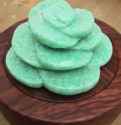 Amazonite Rose Crystal Carving | 3" Hand-Carved Green Stone Flower | Natural Crystal Home Décor