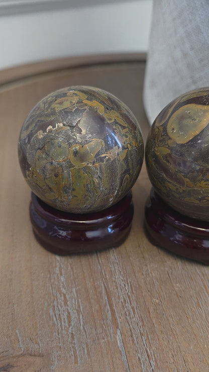 Leopard Skin Jasper Sphere 50mm | Natural Polished Crystal Ball | Brown Gold Spotted Stone Décor | IG Crystal Archive