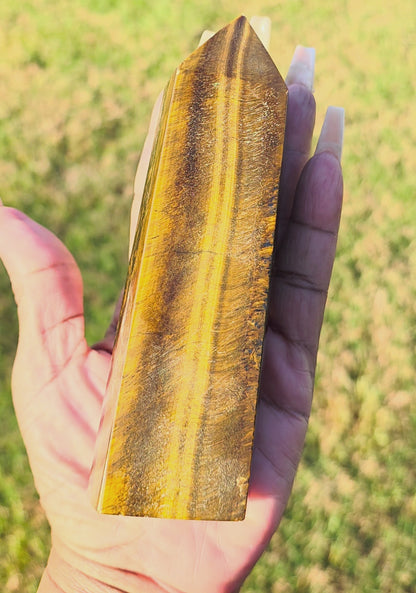 Tiger's Eye Single Terminated Crystal Wand | Polished Golden Brown Chatoyancy Stone
