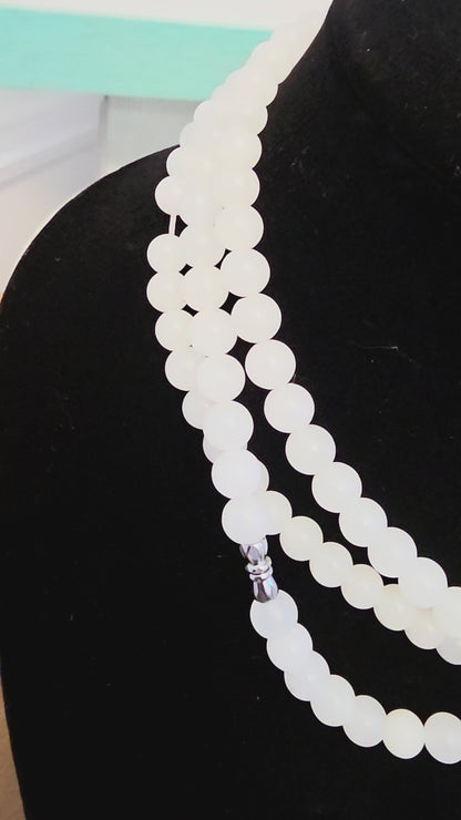 Natural White Quartz Beaded Necklace | Milky White Crystal Gemstone Necklace | Polished Round Quartz Bead