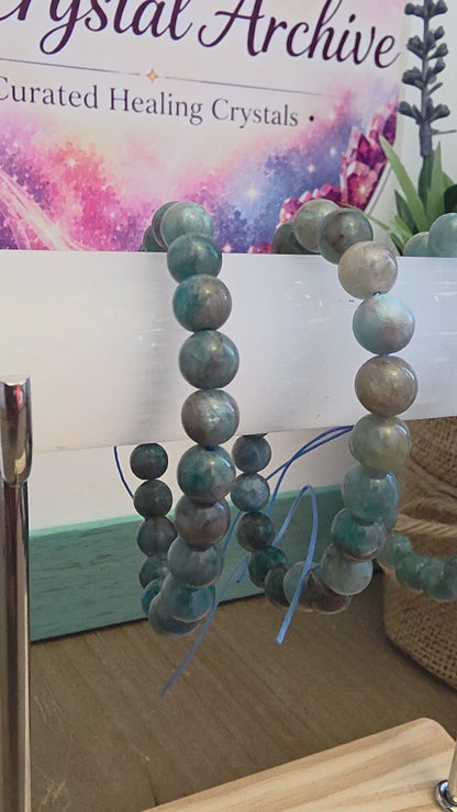 Natural Blue Apatite Bracelet | Blue Green Gemstone Beaded Bracelet | Teal Crystal Jewelry | Polished Stone Bracelet