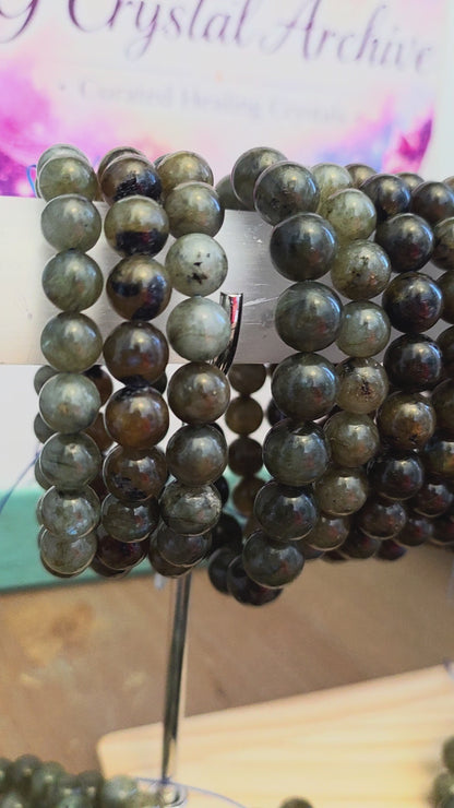 Natural Labradorite Crystal Bracelet | Flashy Labradorite Gemstone Beads | Protection & Intuition Stretch Bracelet