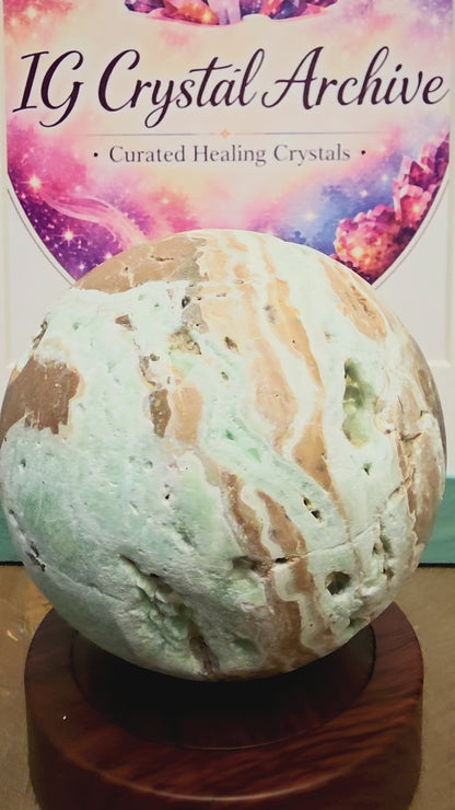Large Natural Crystal Sphere | Mint Green & Caramel Matrix Stone | Druzy Cavities | 3.75” Statement Crystal | One of a Kind