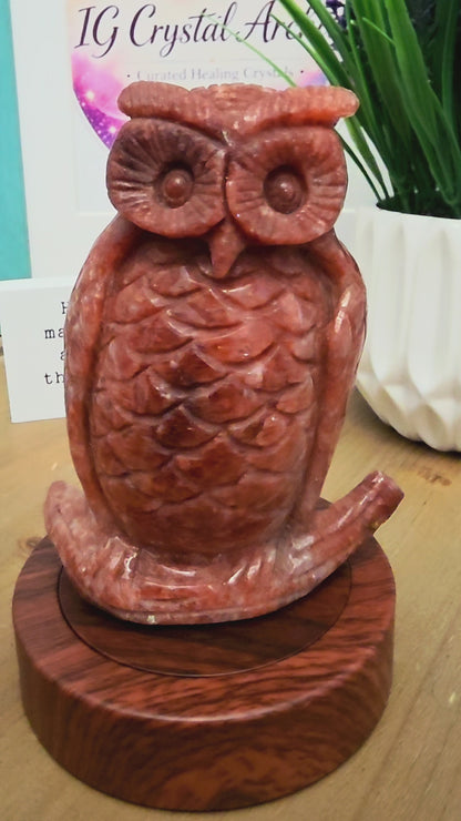 Large Orange Natural Stone Owl Carving | Hand-Carved Crystal Owl | 5.25" Decorative Stone Bird