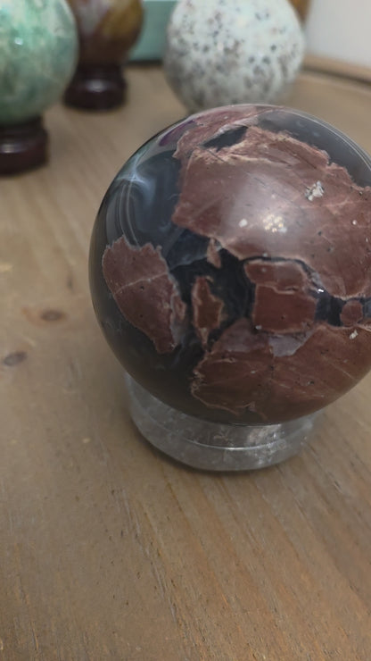 Natural Brecciated Red Jasper Sphere | Black & Red Jasper Crystal Sphere | Polished Gemstone Décor | 2.25" Collectible Sphere