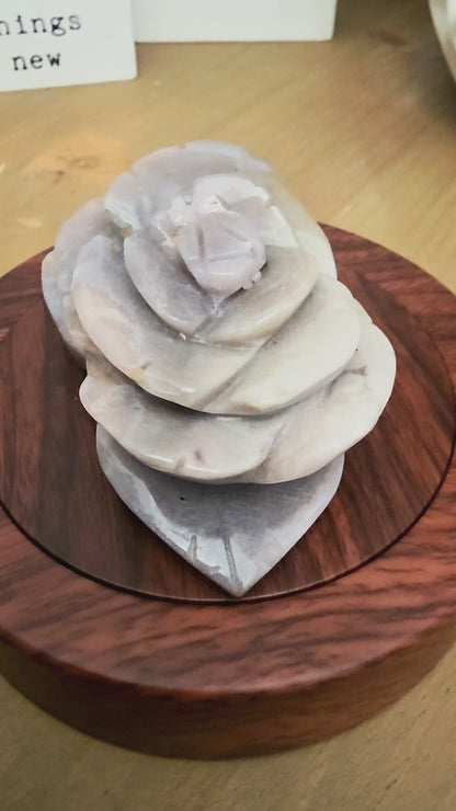 Lavender Druzy Agate Rose Carving | Purple Crystal Flower | Natural Agate Home Décor | Crystal Rose