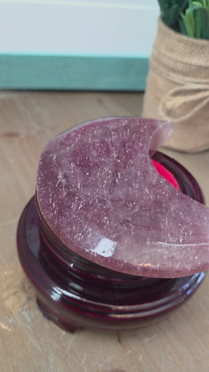 Strawberry Quartz Crescent Moon Carving | 4" Natural Crystal Moon | Pink Gemstone Home Décor