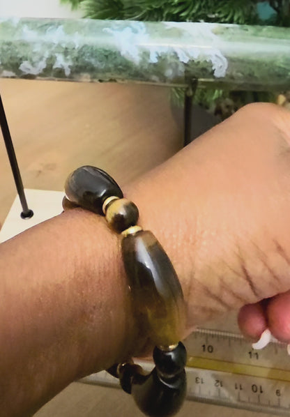 Tiger’s Eye Statement Bracelet | Golden Brown Polished Gemstone Beads | Chunky Natural Stone Jewelry