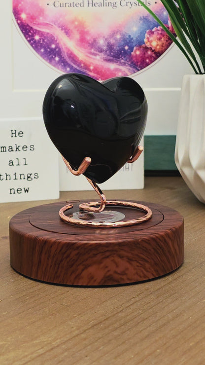 Black Obsidian Heart | Large Polished Natural Stone Heart | Black Crystal Décor | Obsidian Display Piece