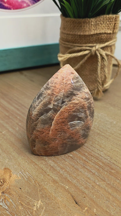 Pink Moonstone Flame Carving | Natural Peach Moonstone Polished Crystal | Decorative Mineral Display | One-of-a-Kind Collectible