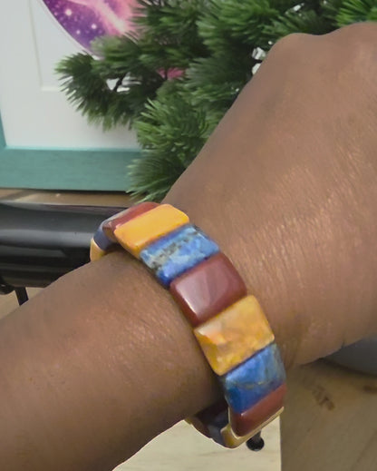 Lapis Lazuli, Red & Yellow Jasper Bracelet | Multicolor Square Gemstone Statement Bracelet