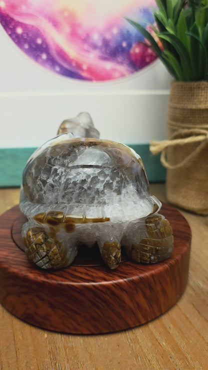 Natural Agate Geode Turtle Carving | Druzy Crystal Turtle | Large 4.25" Crystal Animal | One-of-a-Kind Agate Decor
