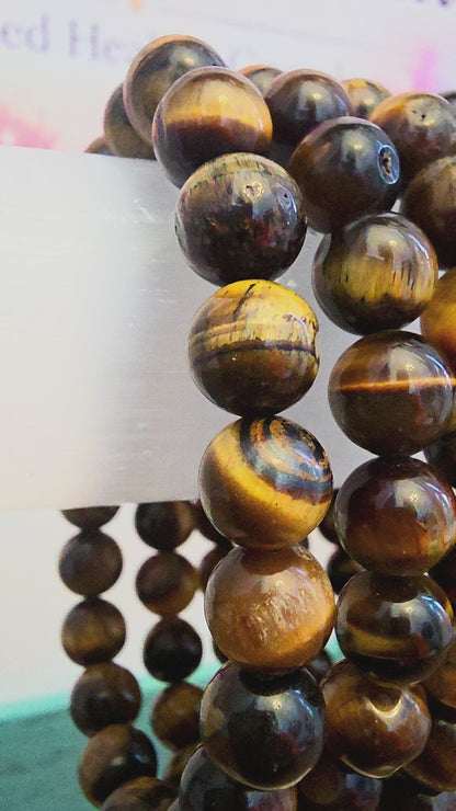 Natural Tiger’s Eye Crystal Bracelet | Golden Brown Gemstone Beaded Bracelet | Protection Confidence & Grounding Crystal Jewelry