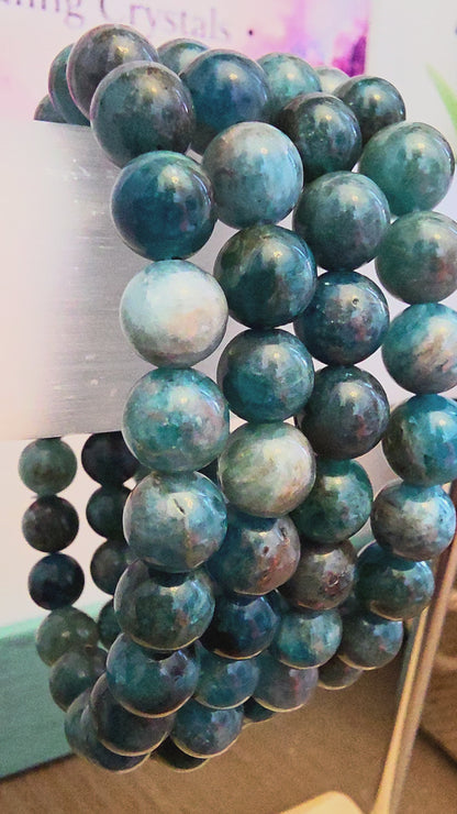 Natural Blue Apatite Crystal Bracelet | Blue Gemstone Beaded Bracelet | Motivation & Manifestation Crystal Jewelry | Stretch Bracelet