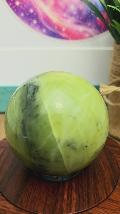Lemon Serpentine Crystal Sphere | New Jade Green Crystal Ball | Natural Polished Gemstone