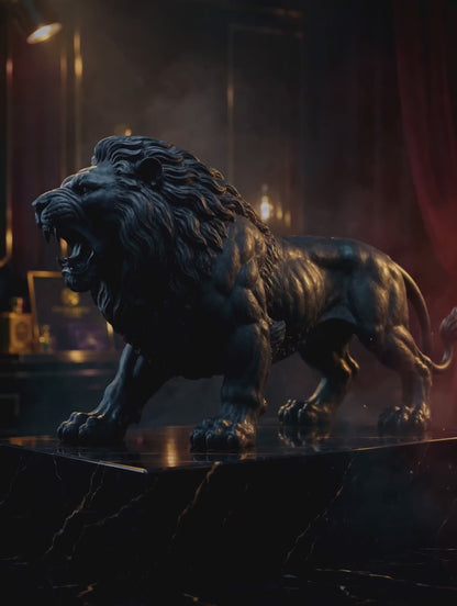 Large Black Obsidian Lion Carving | Roaring Lion Crystal Sculpture | Hand Carved Obsidian Lion | Black Stone Animal Décor