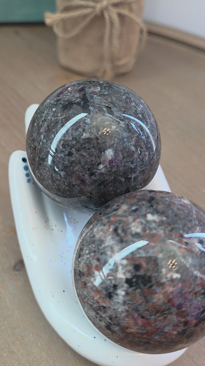 Ruby in Feldspar Crystal Sphere Set | Natural Polished Gemstone Decor | Pair of 50mm Crystal Spheres