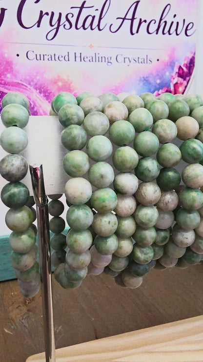 Natural Green Jasper Agate Crystal Bracelet | Sage Green Gemstone Beaded Bracelet | Earthy Crystal Jewelry